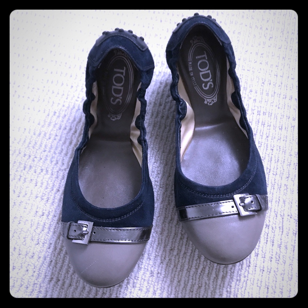 Tods ballerina flats navy/grey